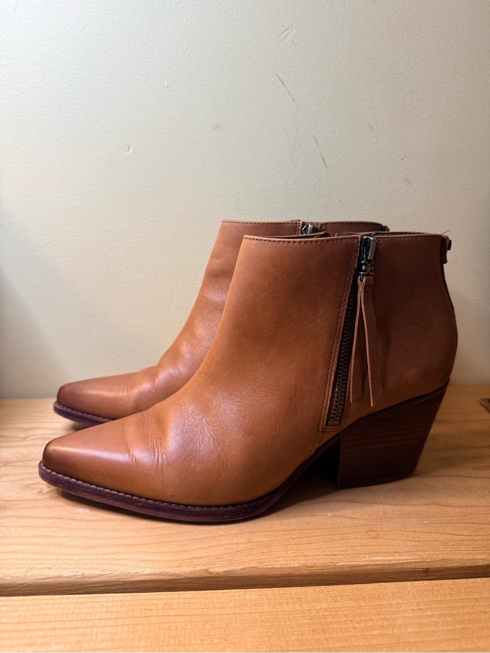 Sam Edelman Walden Women’s Brown Leather Ankle Boots Pointed Toe Zip Size 9 Heel